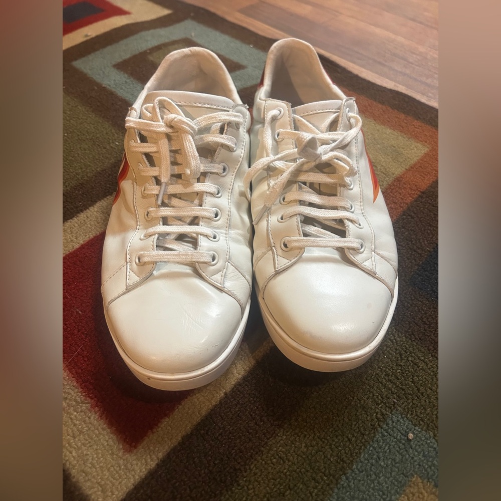 Gucci White Sneakers with Red and Orange Details